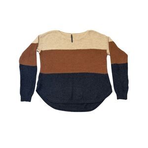 Kuhl Tan Brown Navy Bella Stripe Colorblock Knit Sweater XL Cotton/Wool Blend‎